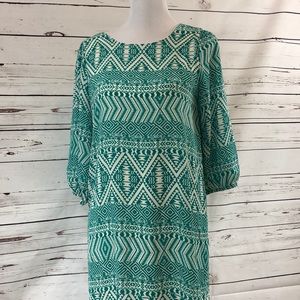 Everly Green Tribal Dress Tunic Anthropologie 3/4 sleeves